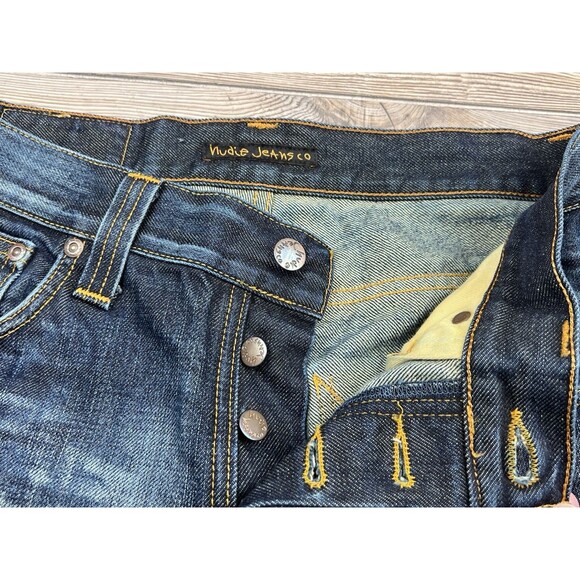Nudie Jeans Grim Tim Jeans Mens 31x32 Fits 29/30 Selvage Button Fly Organic - Picture 3 of 16